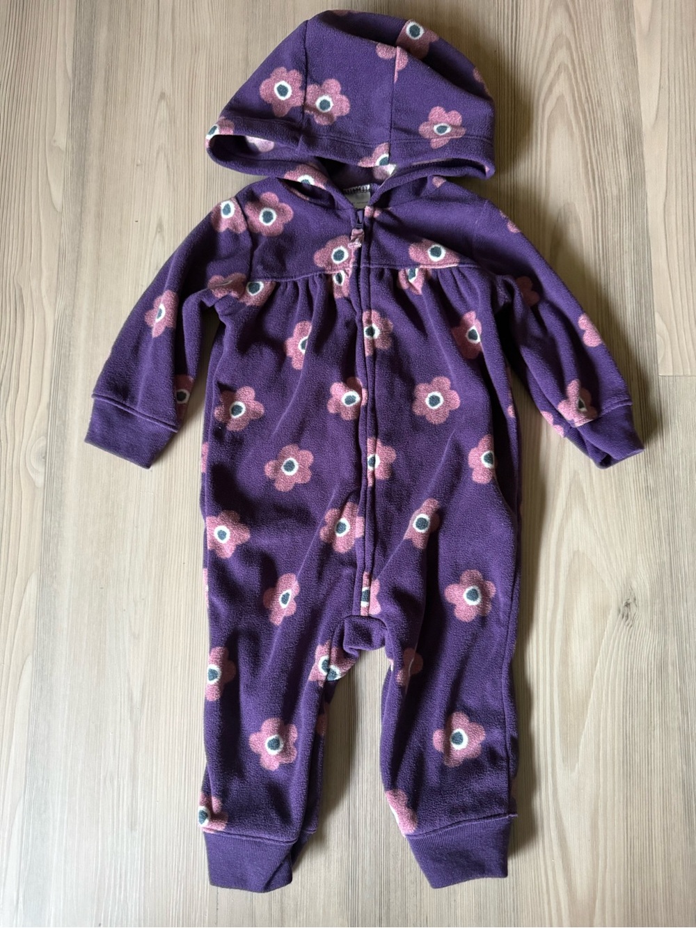 Carter's Purple Floral Hooded Fleece One-Piece